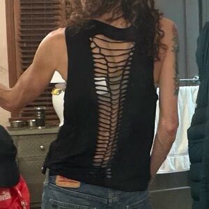 Carbon38 Black Tank Top with slit back detailing, M